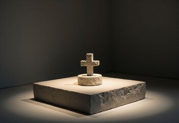 Stone Cross on Pedestal, Dark Background