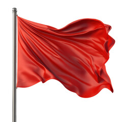 Isolated Flowing Scarlet Flag on Silver Pole