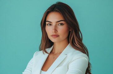 Fototapeta premium Confident businesswoman portrait studio setting professional photography modern environment close-up view empowerment concept