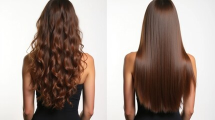 Fototapeta premium Woman's Hair Transformation: Before and After Left Side View