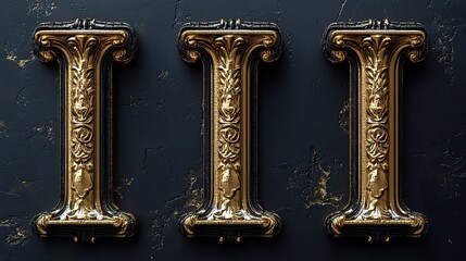 A set of 3D capital letter I in gold, ideal for typography and branding