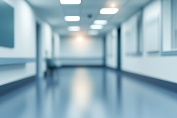 Obraz premium Blurry Perspective of a Hospital Corridor with Soft Lighting and Clean, Modern Design