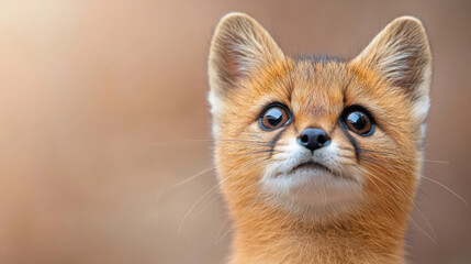 Fototapeta premium Close up of curious sable kit with soft blurred background