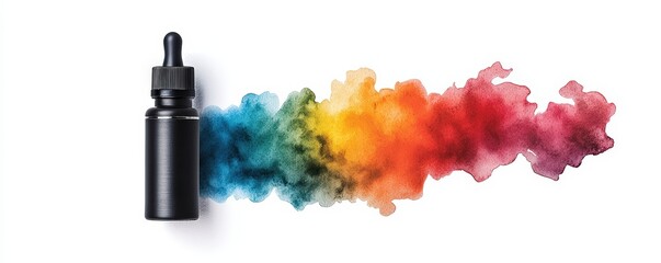 A vibrant dropper bottle releasing colorful smoke, perfect for showcasing creativity and artistry.