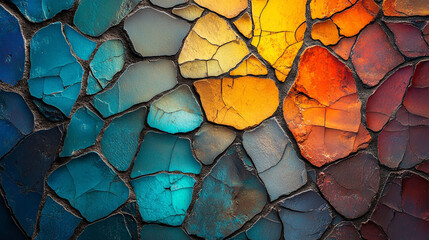  Close-up of an abstract cracked stone mosaic pattern with various colors and textures representing resilience transformation and the beauty of imperfection in a unique and artistic modern design