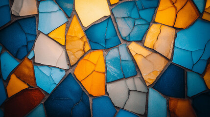 Fototapeta premium Close-up of an abstract cracked stone mosaic pattern with various colors and textures representing resilience transformation and the beauty of imperfection in a unique and artistic modern design