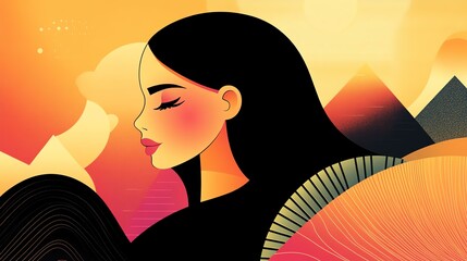 Serene profile in vibrant landscape colors.