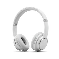 A pair of white wireless headphones on a white background