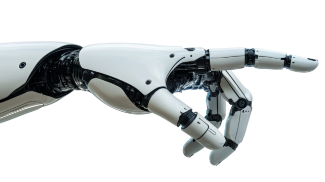 Isolated Articulated White Robotic Hand with Pointing Finger