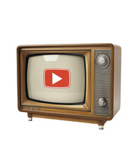 Isolated Vintage Wooden Television Set Displaying Retro YouTube Logo