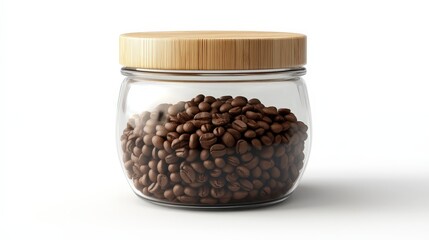 Obraz premium Coffee Bean Aroma: A glass jar brimming with roasted coffee beans, capturing the rich texture and inviting aroma, inviting viewers to savor the promise of a perfect cup.
