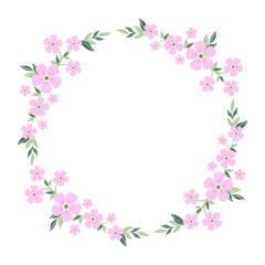 Floral Wreath with Pink Flowers and Green Leaves