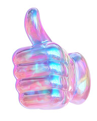 Isolated Pearlescent Thumbs Up Hand, Holographic and Glowing