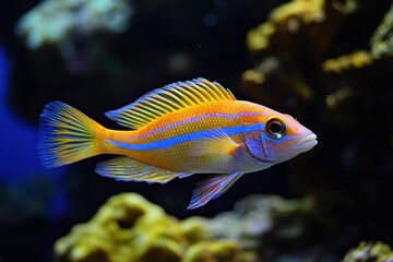 Obraz premium Colorful reef fish swimming in a vibrant underwater landscape during a serene ocean day, Colorful reef fish Shot in