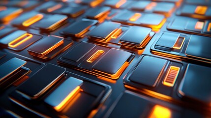 Fototapeta premium Abstract Futuristic Technology Background: Glowing Metal Blocks
