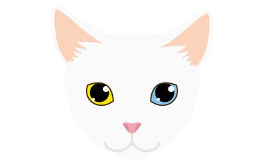 オッドアイ（金目銀目）の白猫、顔アイコンのイラスト