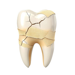 Isolated Extremely Cracked and Bandaged Dental Tooth