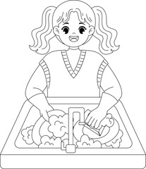 kid washing dish outline coloring