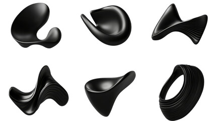 set of abstract black freeform shape isolated on white background