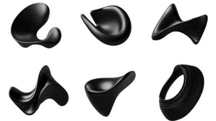 set of abstract black freeform shape isolated on white background