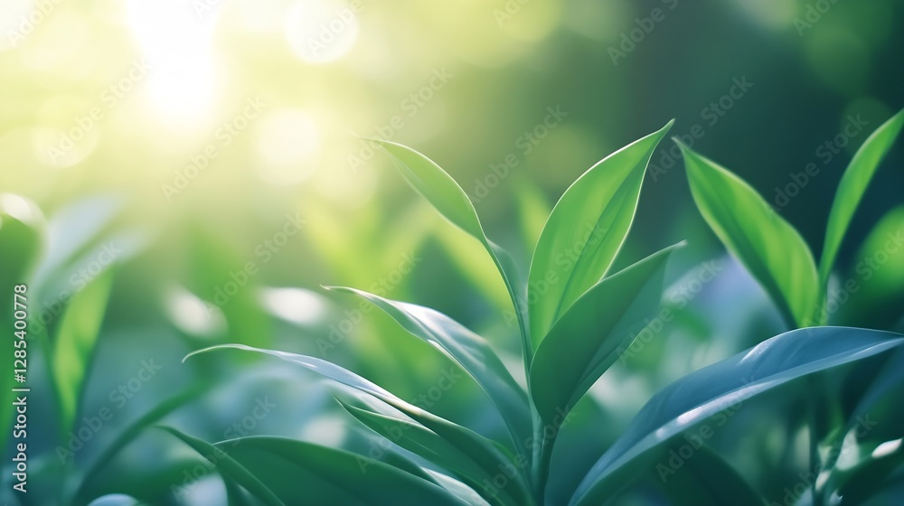 Aufkleber vibrant green leaves illuminated by sunlight creating a lush and refreshing natural atmosphere : gen