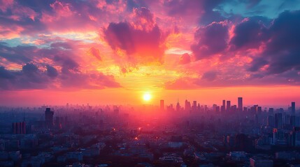A stunning sunrise over the city skyline symbolizes hope and new beginnings The vibrant colors of the sun illuminate the buildings, creating a breathtaking view