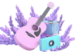 Isolated Lavender and Pink Musical Still Life