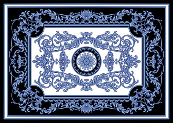 Design of elegant vector carpet print with filigree scrolls in victorian style