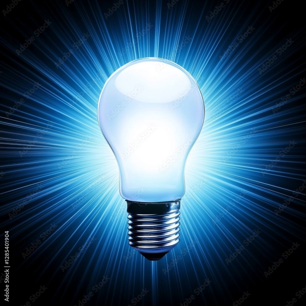 Poster a bright led light bulb surrounded by abstract light rays, emphasizing its energy efficiency