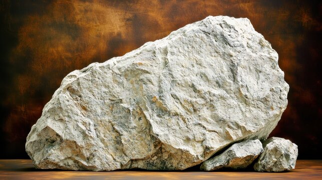 Large Grey Rock Formation on Rustic Brown Surface Still Life