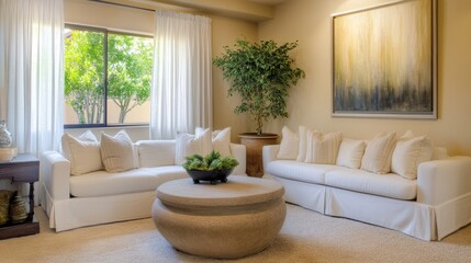 Modern Living Room With Light Furniture, Abundant Natural Light, and Minimalist Decor in a Stylish Home Setting