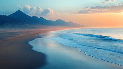 Obraz premium Bright morning light bathes the Del Sinis peninsula in a golden glow with modern elements blending into the natural landscape evoking renewal harmony and the connection between past and present