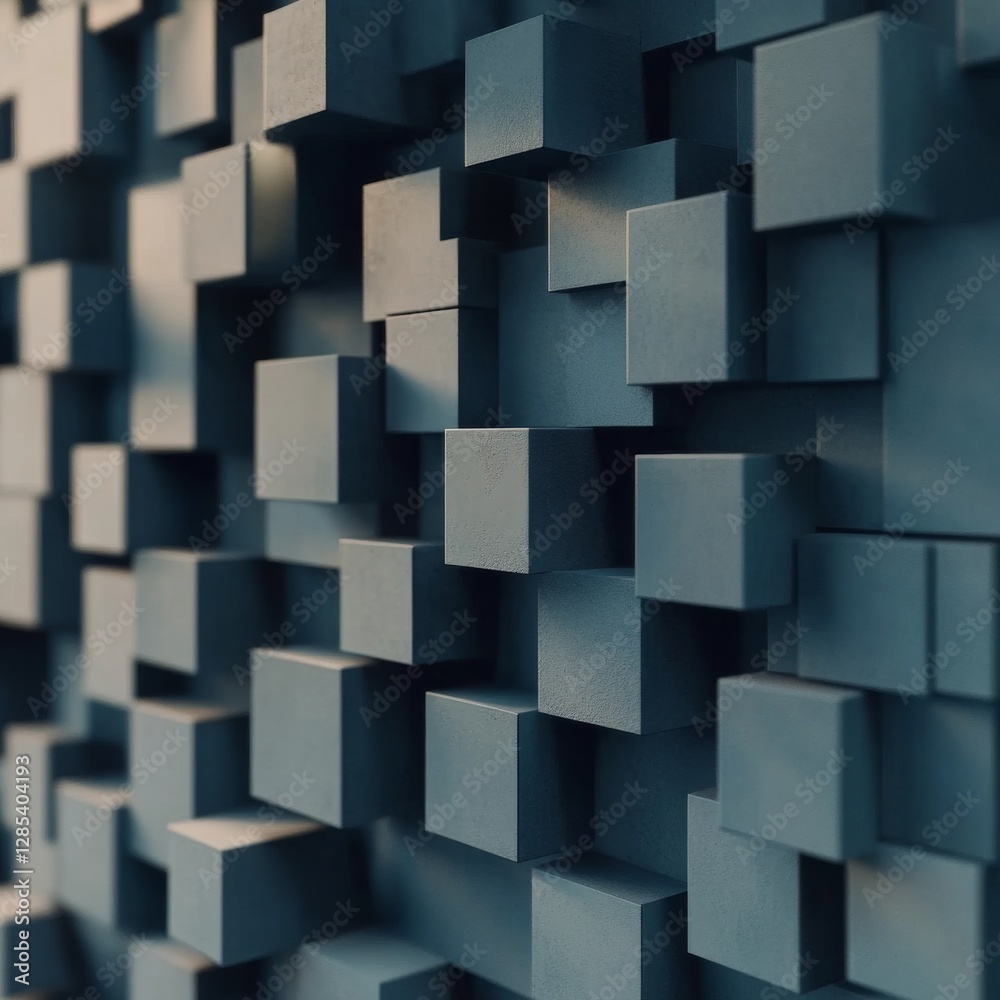 Aufkleber Dimensional Gray: An Abstract Composition of Cubes Interacting with Light and Shadow