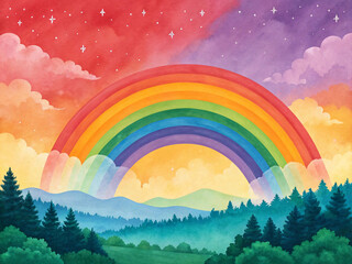 landscape with rainbow, Rainbow color paint background