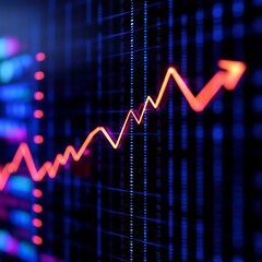 A futuristic glowing stock market graph with an upward-trending arrow, symbolizing growth