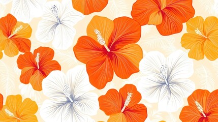 Obraz premium Hibiscus flowers seamless pattern