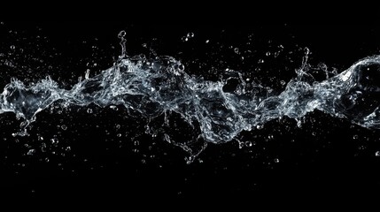 Abstract water splashes on a dark background, forming crisp, clean droplets and ripples that convey energy and clarity.