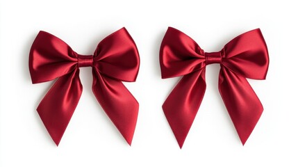 Fototapeta premium A flat lay image of two beautiful red ribbons isolated on white, their rich, glossy color and soft curves creating a sophisticated and festive look.