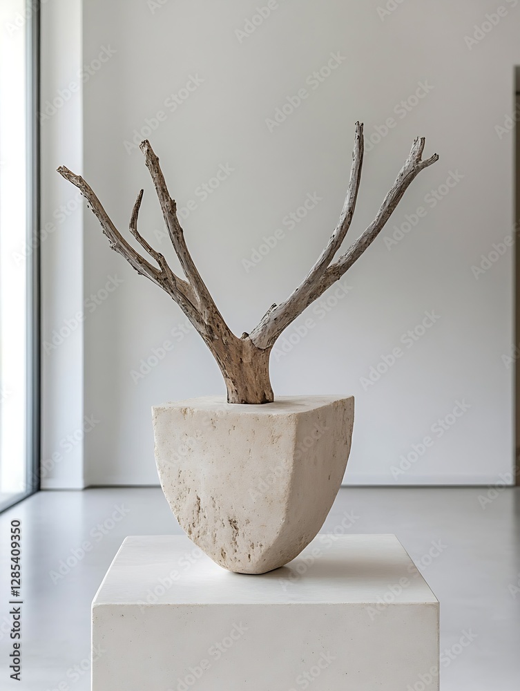 Poster artistic sculpture with tree branches and minimalist design : generative ai
