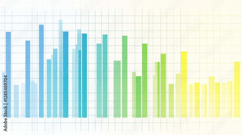 Poster A row of vertical bars in a gradient from blue to green, symbolizing financial performance over time, with a subtle grid background for a professional look