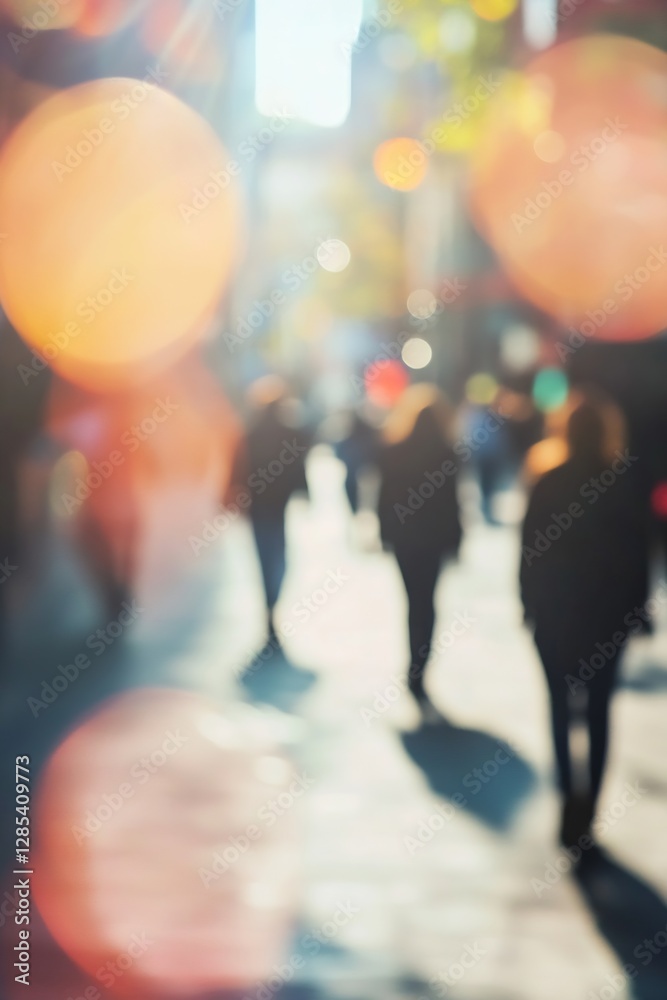Poster abstract urban street scene with vague figures and bokeh lights creating mysterious mood : generativ