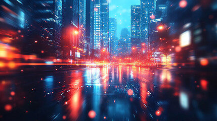 Obraz premium A futuristic neon hologram interface displays a conceptual blueprint for modern residential construction, symbolizing innovation, smart technology, and the future of urban architecture