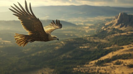 A Griffon vulture captured mid-flight over Gredos, its sharp features and detailed feathers beautifully rendered.