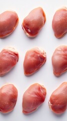 Fresh raw chicken thighs arranged neatly on a clean surface ready for cooking or preparation