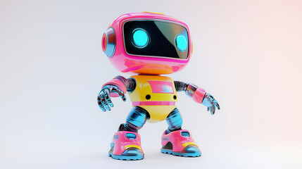 Naklejka premium 3D cute colorful robot acting like human on white background.
