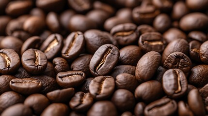 Close up of dark roasted coffee beans.