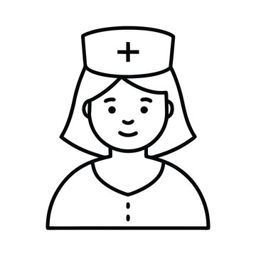 nurse outline portrait, smiling, simple clip art preview