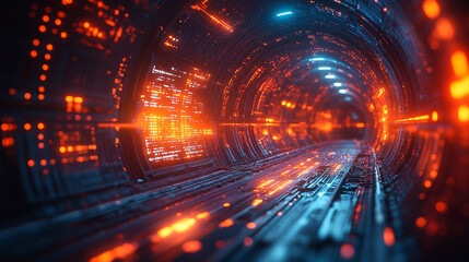 Futuristic abstract HUD interface with glowing holographic elements and data streams Symbolizing advanced technology artificial intelligence and digital innovation in a sci-fi virtual environment

