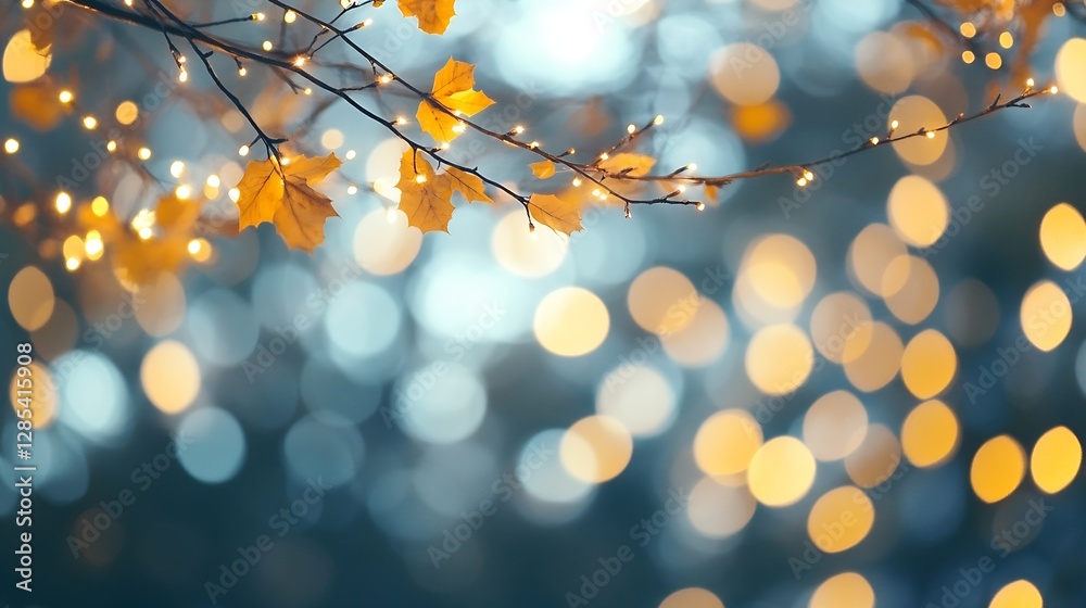 Leinwandbilder autumn leaves with soft lights creating a dreamy background bokeh : generative ai