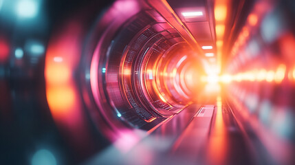 Futuristic abstract HUD interface with glowing holographic elements and data streams Symbolizing advanced technology artificial intelligence and digital innovation in a sci-fi virtual environment

